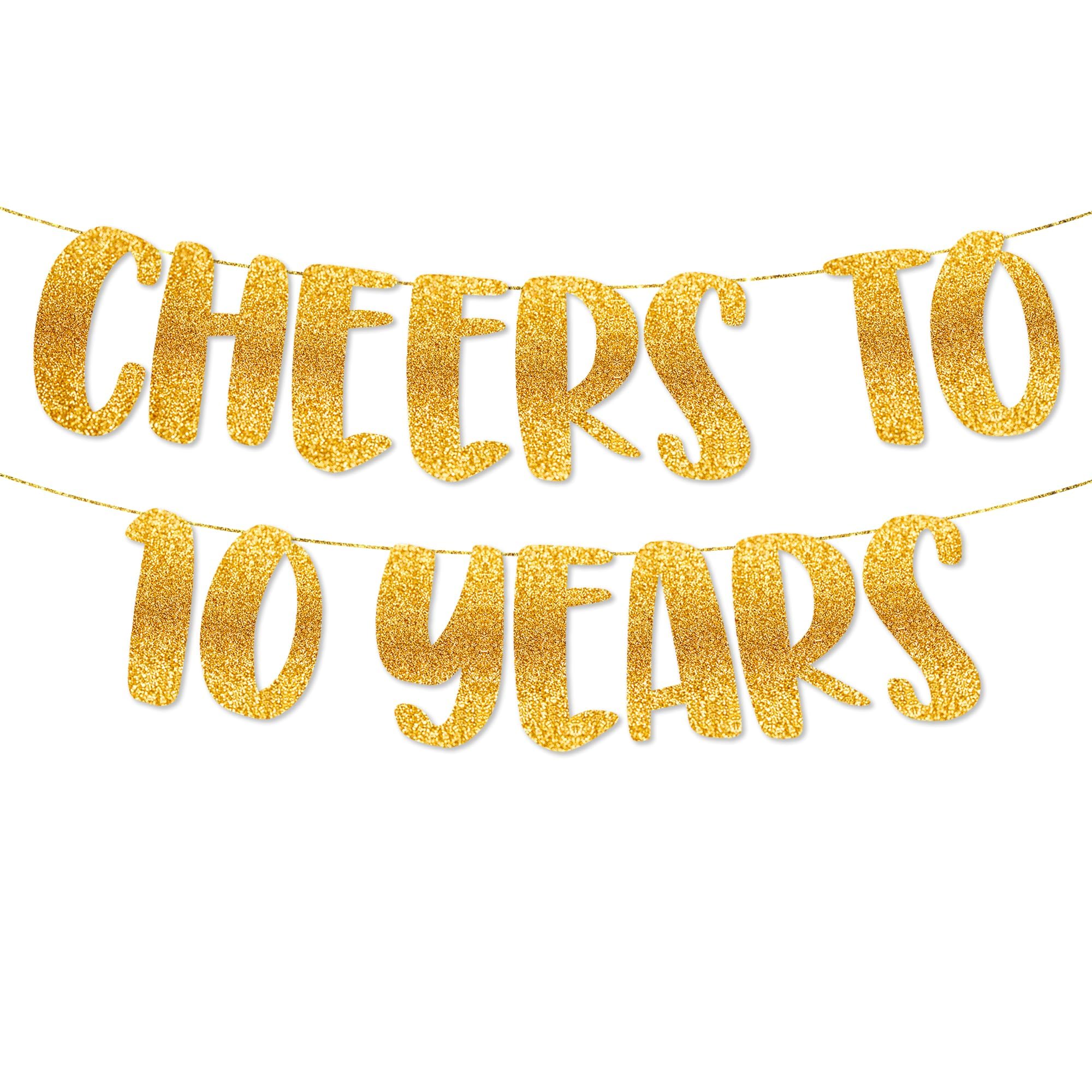 Itsyyboo Cheers to 10 Years Gold Glitter Banner - Happy 10th Birthday Party Decorations 8 Feet, 10th Wedding Anniversary Party Supplies - Milestone Celebration Decor - Pre-strung, No DIY Required (Gold 10 Years)-image-21