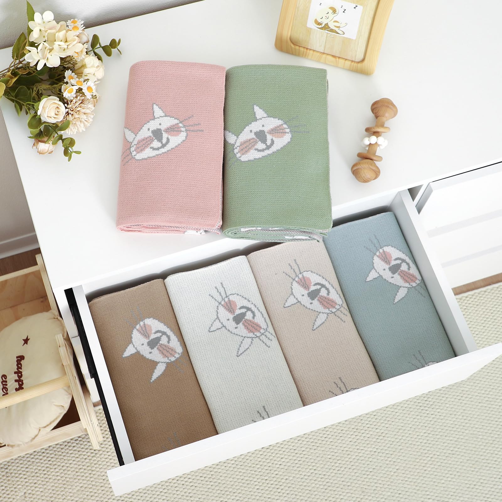 Hadetoto Baby Blanket for Newborn Soft Cozy Knitted Cotton Blankets Baby Essentials Gifts for Newborn Girl Boy 100 x 80cm - Image 4