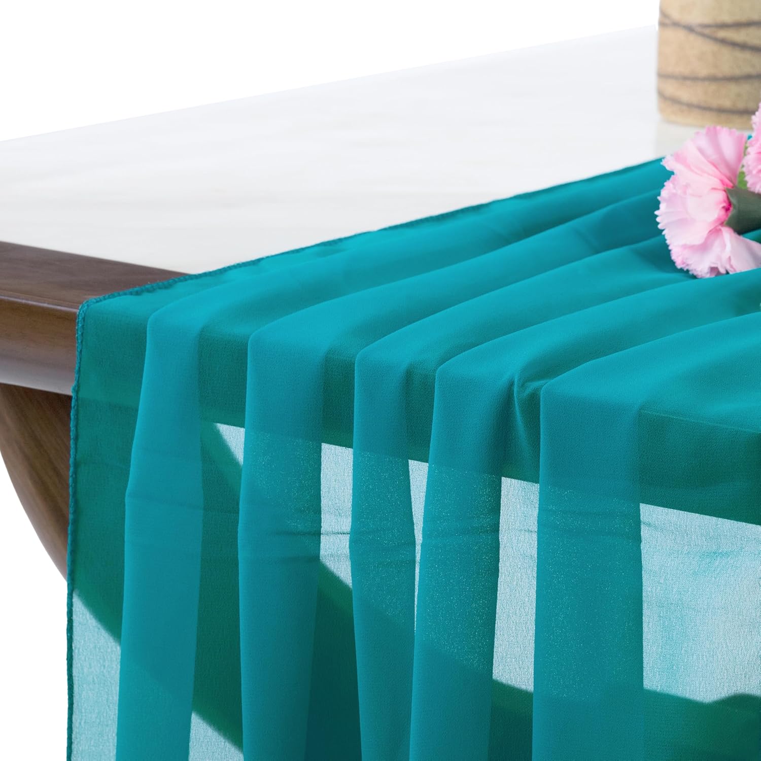 VDS - 5 PC | Peacock Blue 10ft Sheer Chiffon Table Runner 27x120 Inches Centerpiece Cloth Gauze for Wedding Bridal Shower Birthday Graduation Engagement Ceremony Event Party Banquet Table Decoration