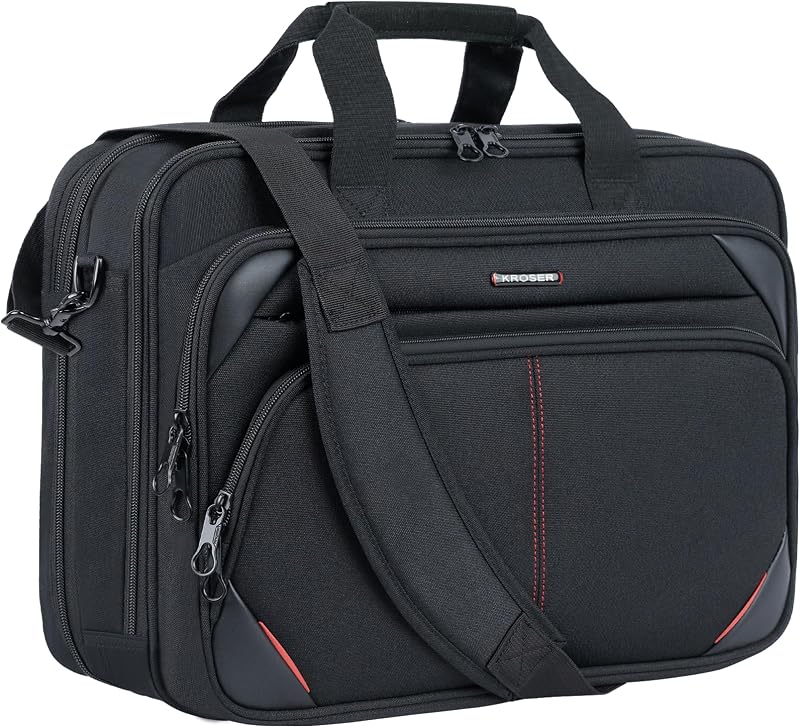 17.3 Inch Laptop Briefcase, Computer Bag,Messenger Shoulder Bag | Expandable Design, Padded Laptop Compartment,Luggage Strap for Men Women Business Work Travel Daily-Black/Red