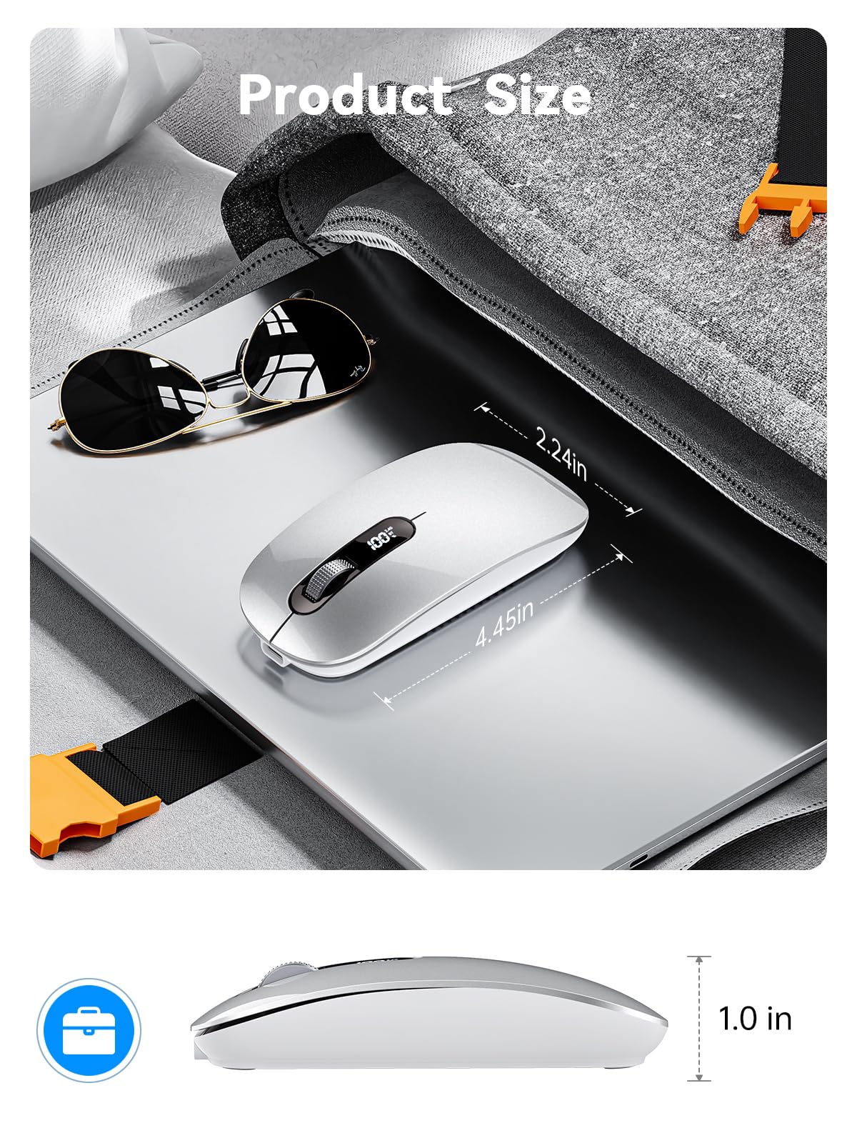 Mouse Bluetooth senza fili, Bluetooth 5.0/4.0 e 2.4G Tri-Mode, ricaricabile di tipo C con display a LED, clic silenzioso ergonomico per laptop/PC/tablet, multi-dispositivo e uso in ufficio