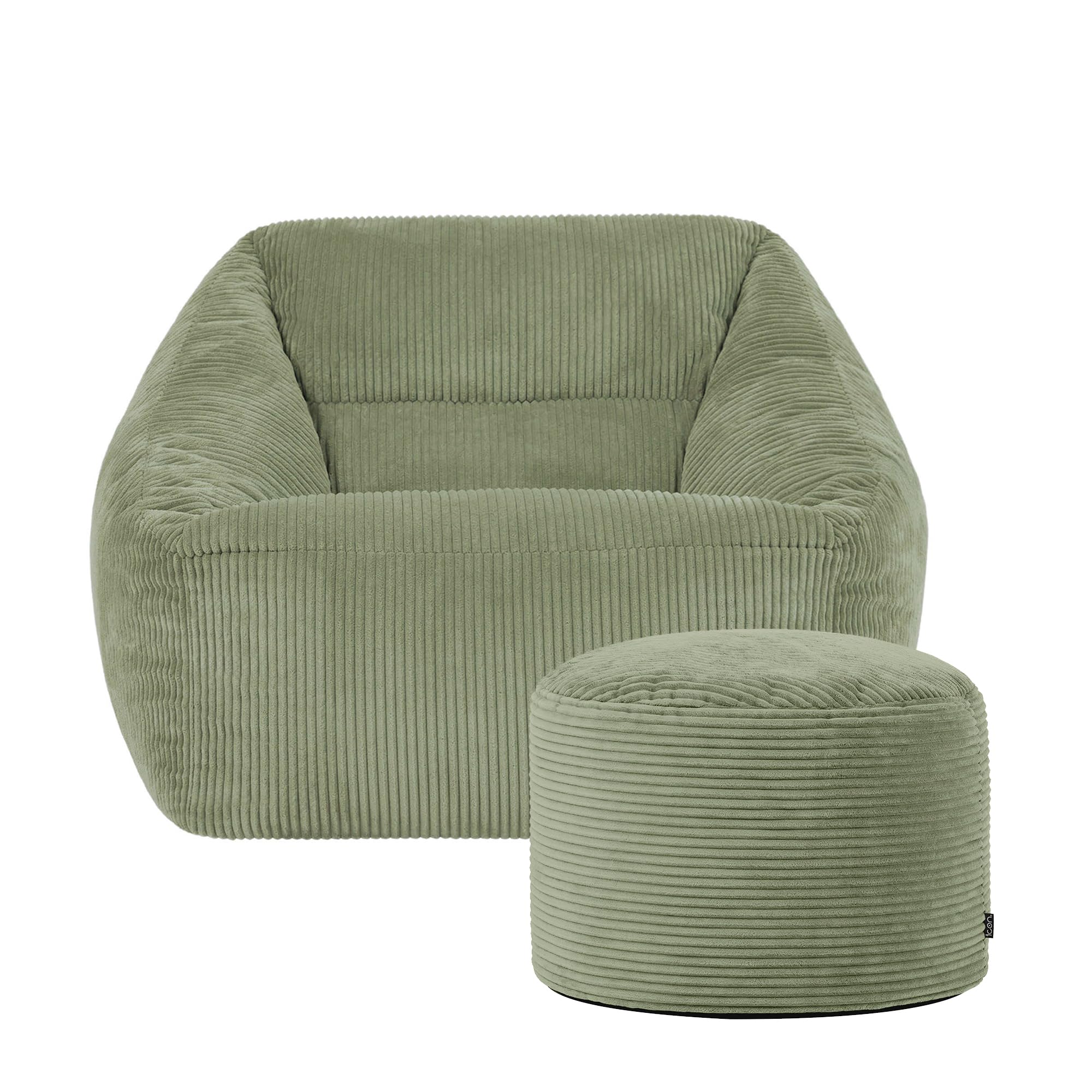 icon Natalia Large Beanbag And Round Footstool Corduroy Sage Green from B&Q