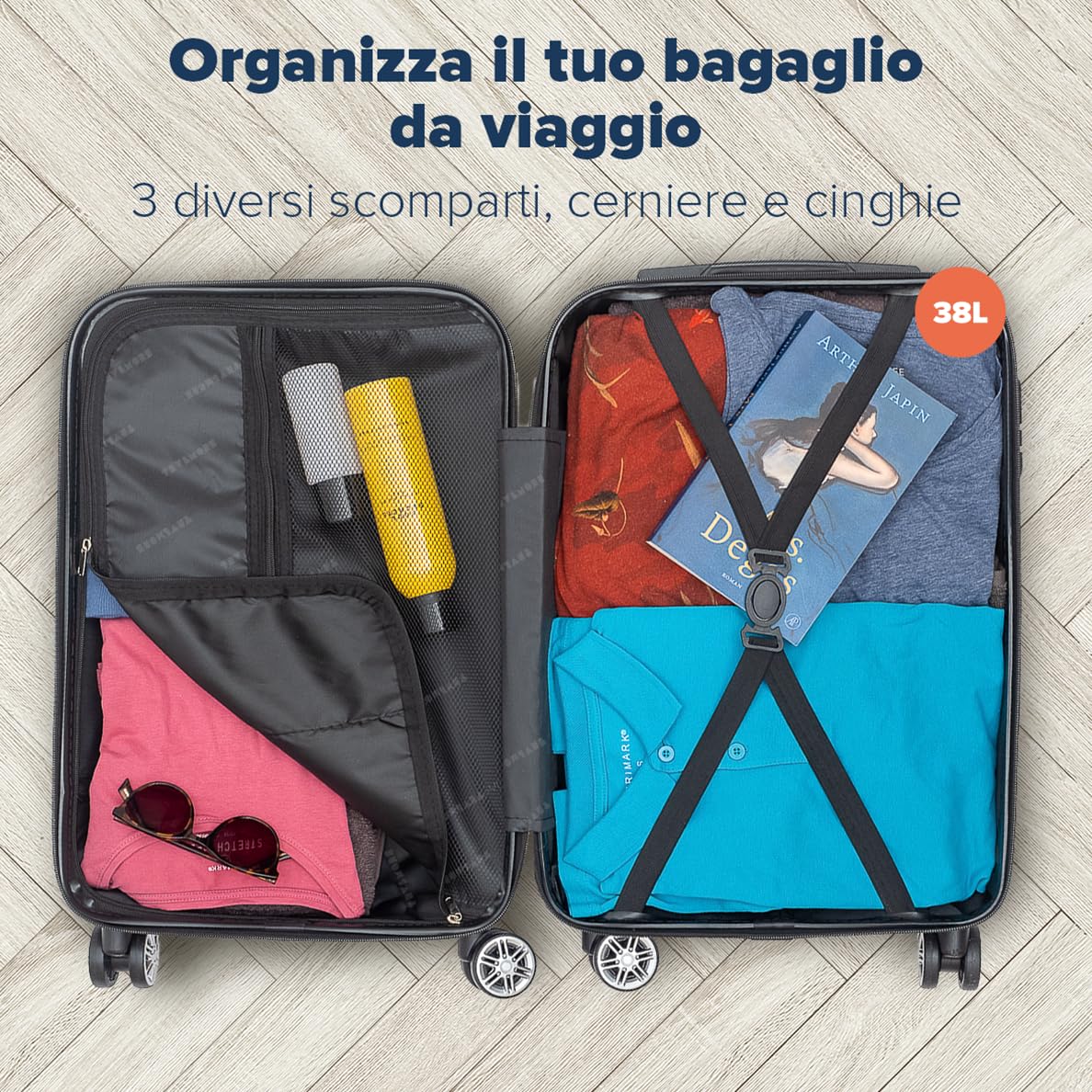 TRVLMORE Trolley Bagaglio a Mano 55x40x20 - Valigia Bagaglio a Mano 55x40x20 - Valigia 10 kg - Valigie Trolley - Valigia Piccola - Trolley da Cabina - Trolley da Viaggio - Blu