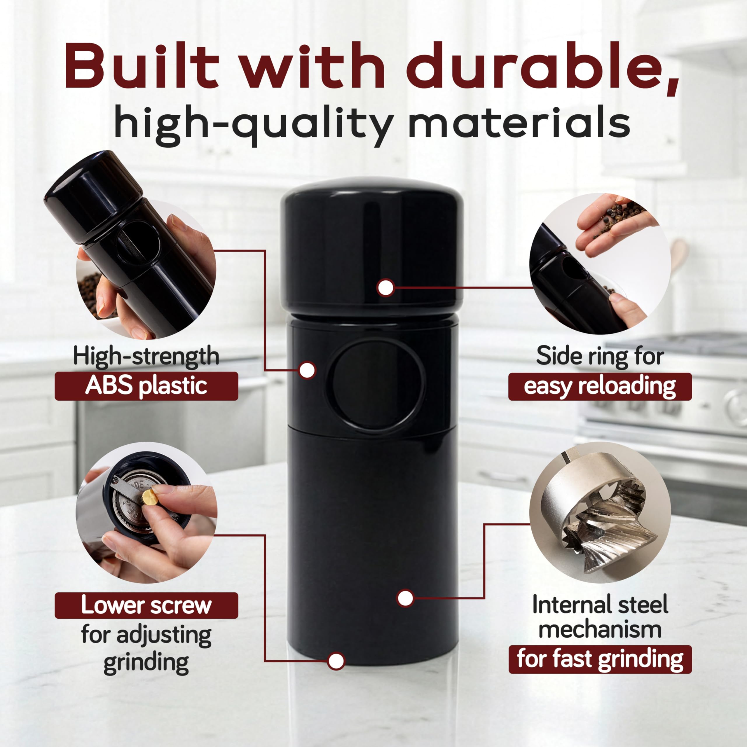 MAGNUM Pepper Mill Unicorn by TRE SPADEPremium Manual Pepper Grinder with Steel Burrs Side-Loading Refill Adjustable Coarseness High-Capacity Output ABS Plastic 6 Inch Small Size Made in Ital product thumbnail 3