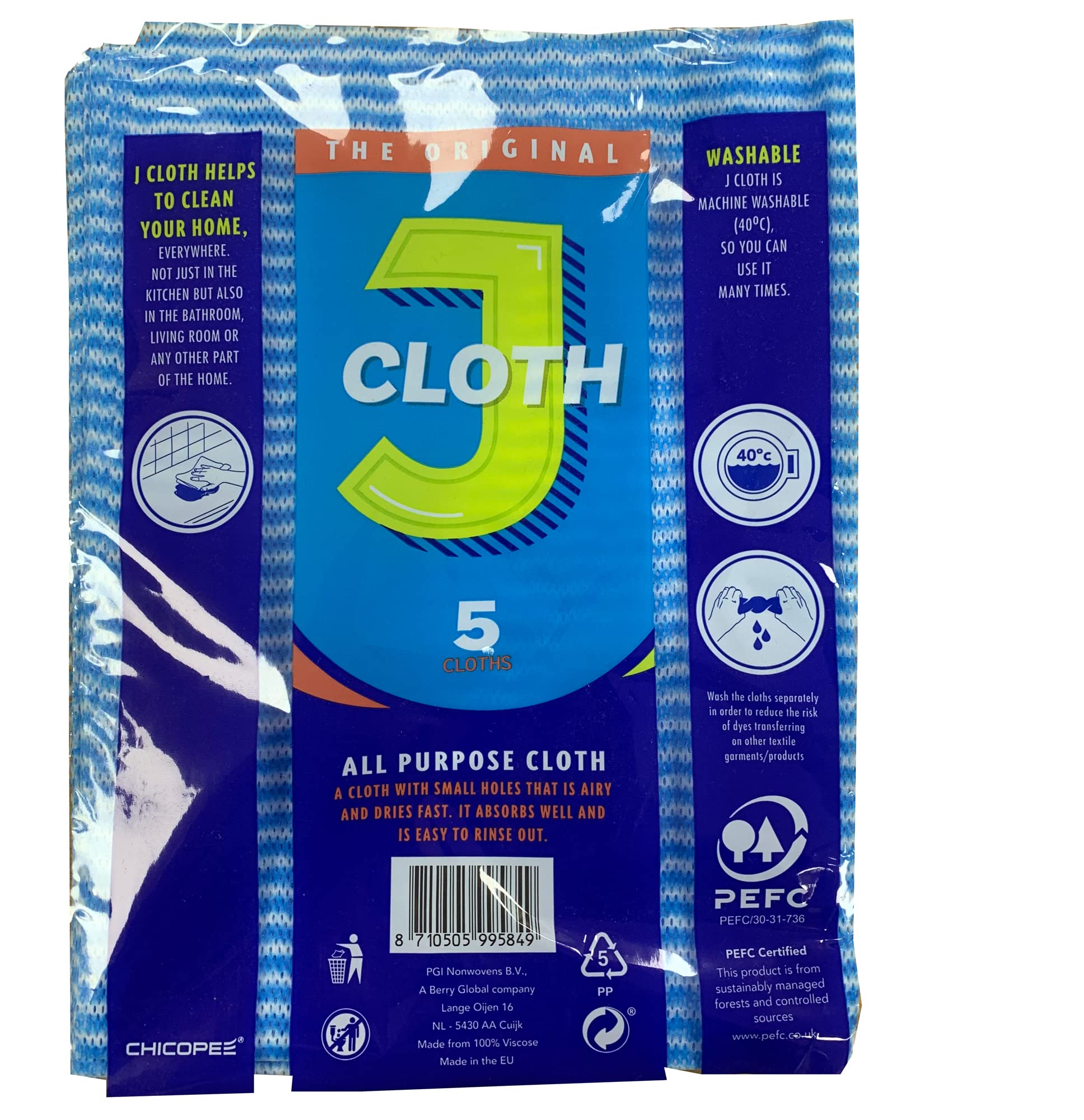 Johnson & Johnson The Original Genuine All Purpose Hygienic J Cloths Pack Of 5 Cloths Blue