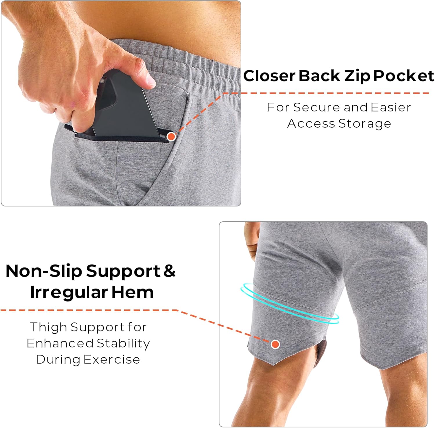 BROKIG Mens Zipslim Workout Athletic Shorts 7", Gym Running Training Sports Bodybuilding Shorts for Men with Zip Pockets - Image 2