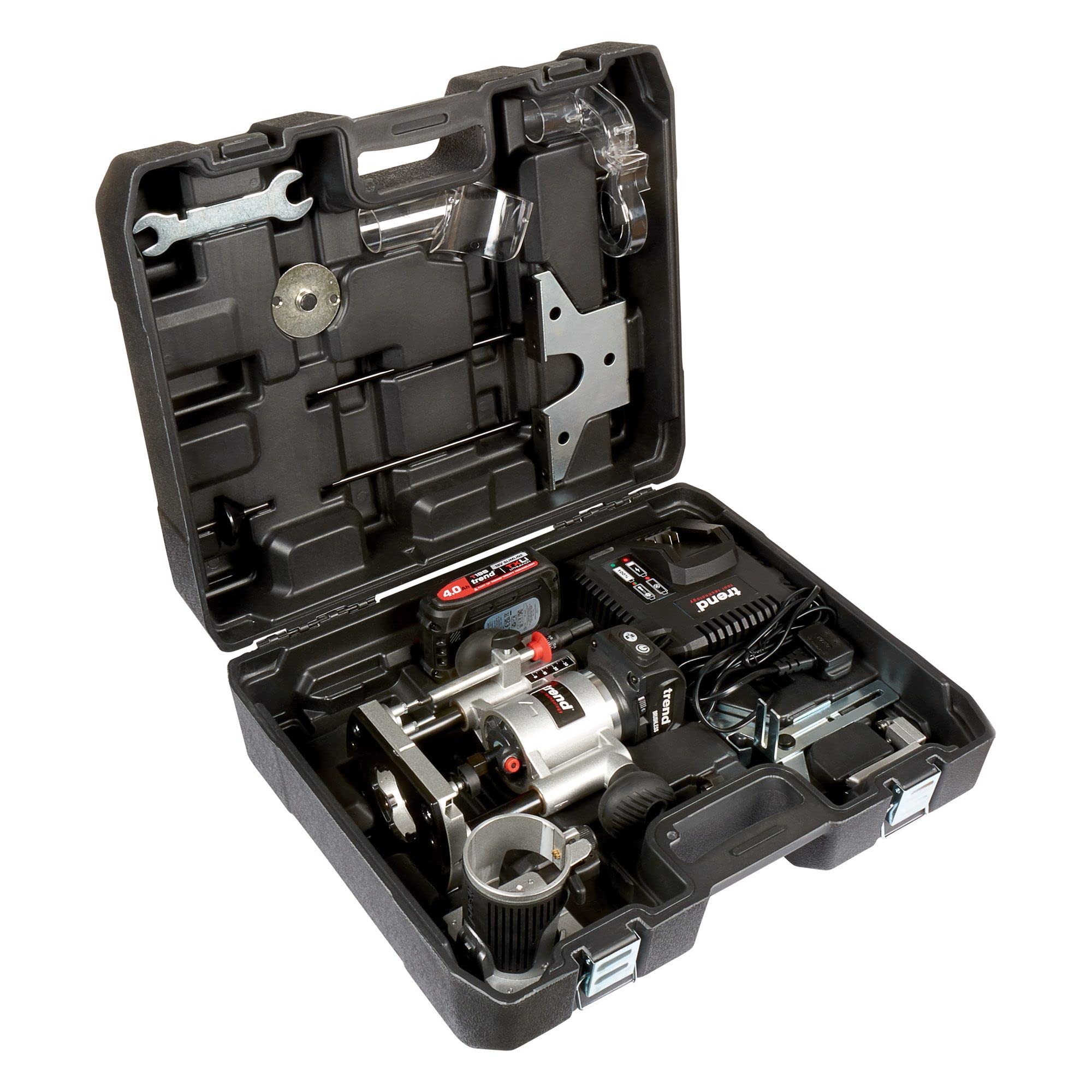 Trend Kit fresa senza spazzole T18S 18 V 8 mm (1 batteria da 4 Ah e caricatore rapido), T18S/R14K1/E