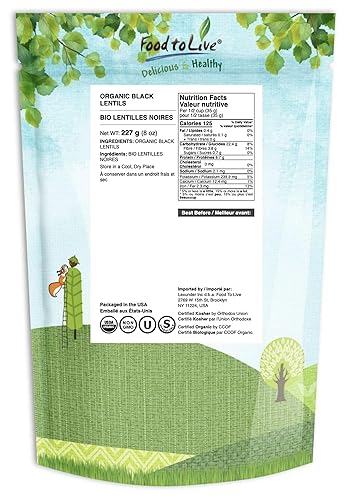 Vista 28 de Food to Live Lentejas negras orgánicas, 5 libras, sin OMG, legumbres secas enteras, crudas, germinables, kosher, veganas, legumbres a granel, Daal