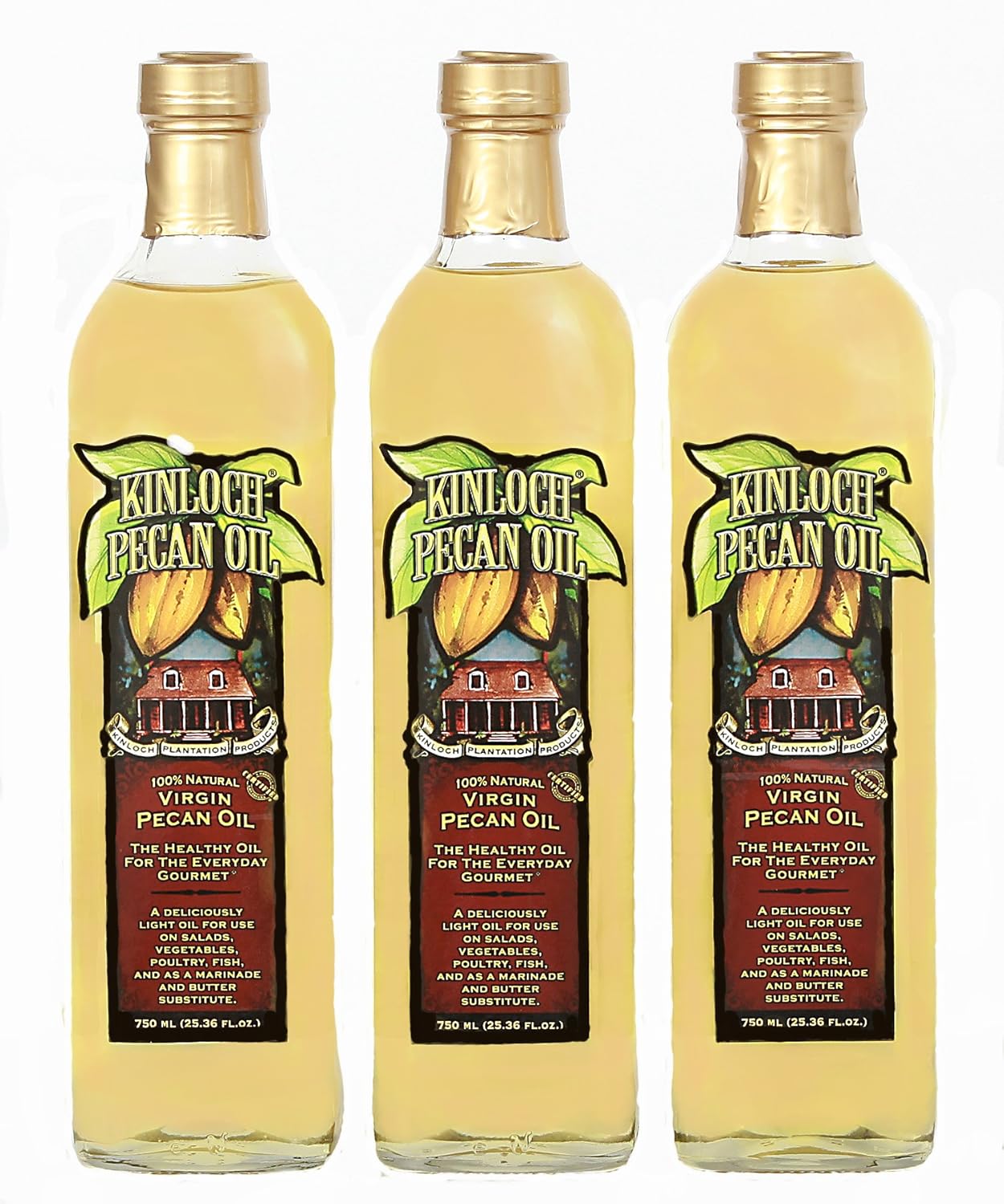 Kinloch Plantation Products Pecan Oil, Three (3) 750 ML