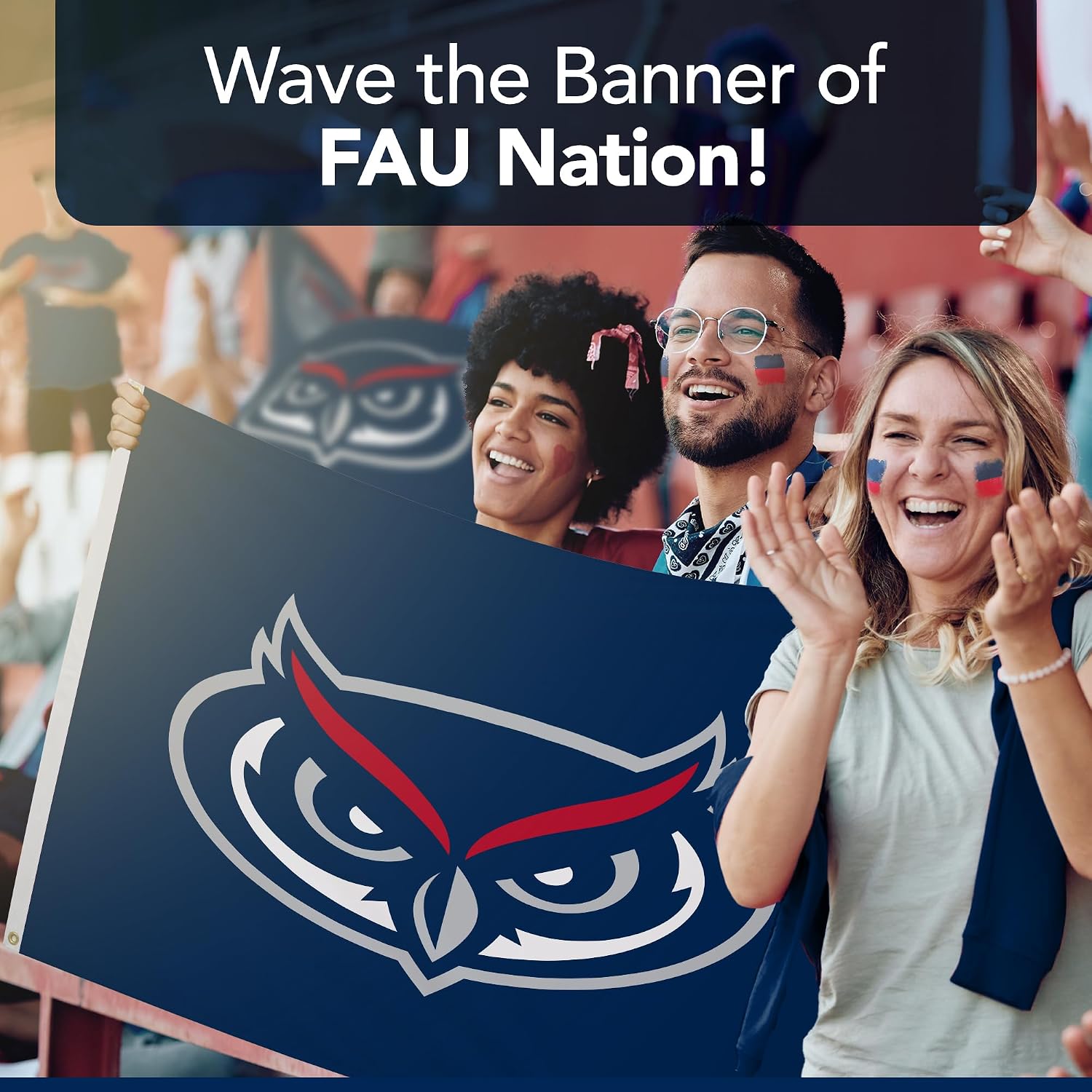 Florida Atlantic Owls College Sports Printed Flag - NCAA Licensed - Nylon - School Banner (Blue, Red) (3' x 5')
