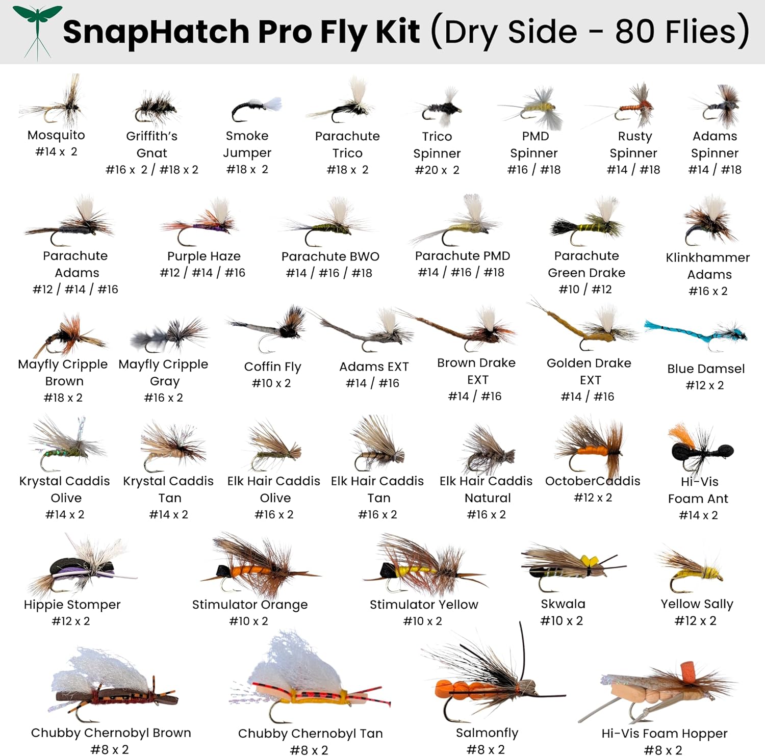 Fly Kit Hatch-Matched Fly Assortment for Trout Fishing | 200 Pieces (80 Dry Flies, 120 Nymphs) | Waterproof Compact Fly Box | Real-Time Insect Identification