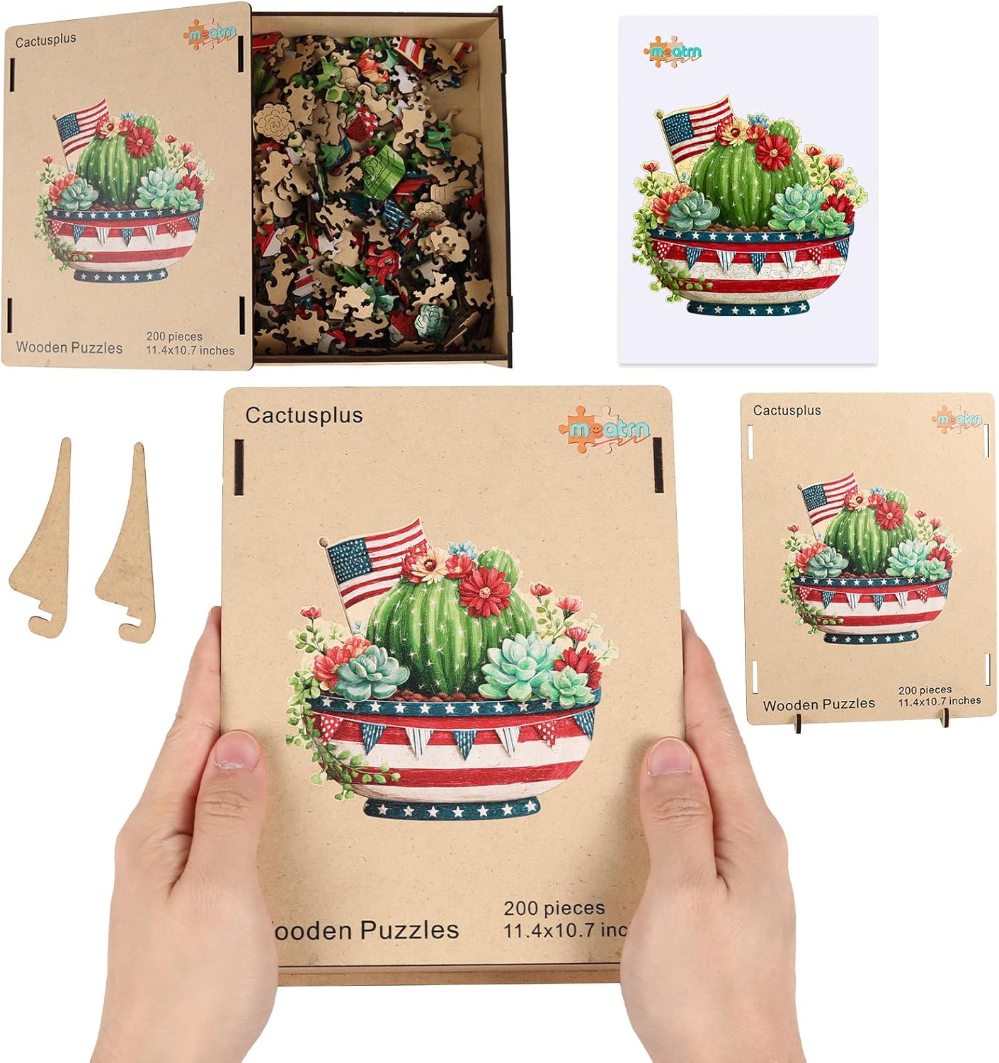 MEATRN Globular Succulent Cactus Wooden Puzzles - Premium Wood Puzzles for Adults, Botanical Art Display Puzzle, Pieces Fit Together Perfectly, Home Decoration, 497 Pcs, 17.3X 16.3in