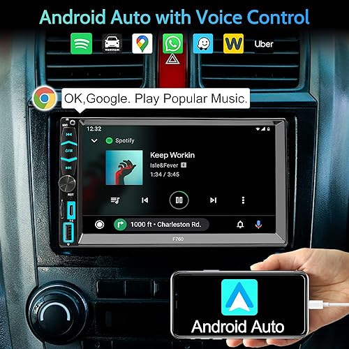 Miniatura 3 de Estéreo de coche doble DIN con control de voz Apple Carplay y Android Auto, monitor de pantalla táctil LCD HD de 7 pulgadas, Bluetooth, subwoofer,