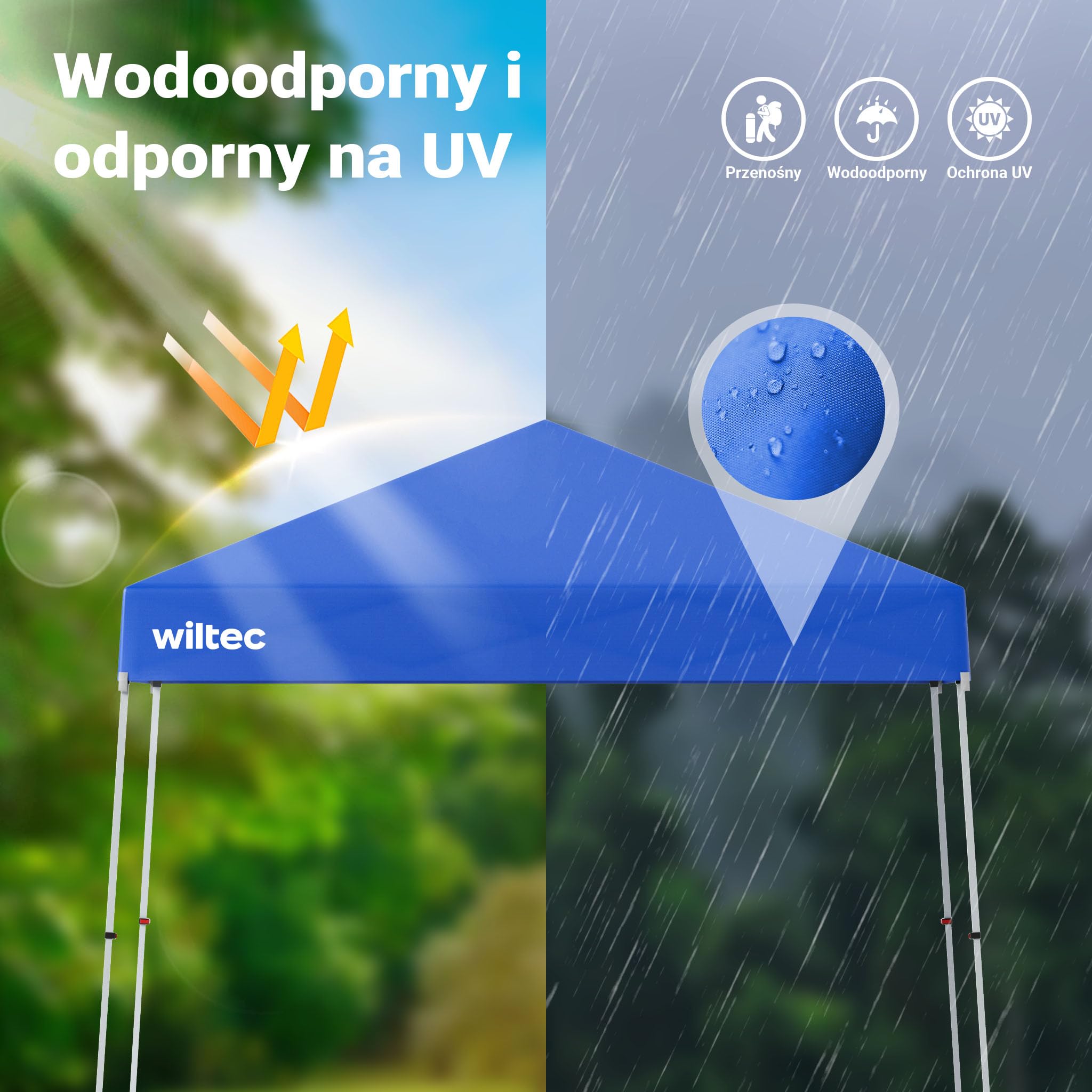 Wiltec Pawilon namiot imprezowy z zamknięciem centralnym do ogrodu wodoodporny niebieski 2,5 x 2,5 x 2,7 m