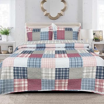 B&B Single Bed Patchwork Bedspread 100% Cotton Filling Floral Vintage Design Quilted Throw Set - Warm Quilt Blanket Coverlet with Pillow Case CHIC VINTAGE Des 5