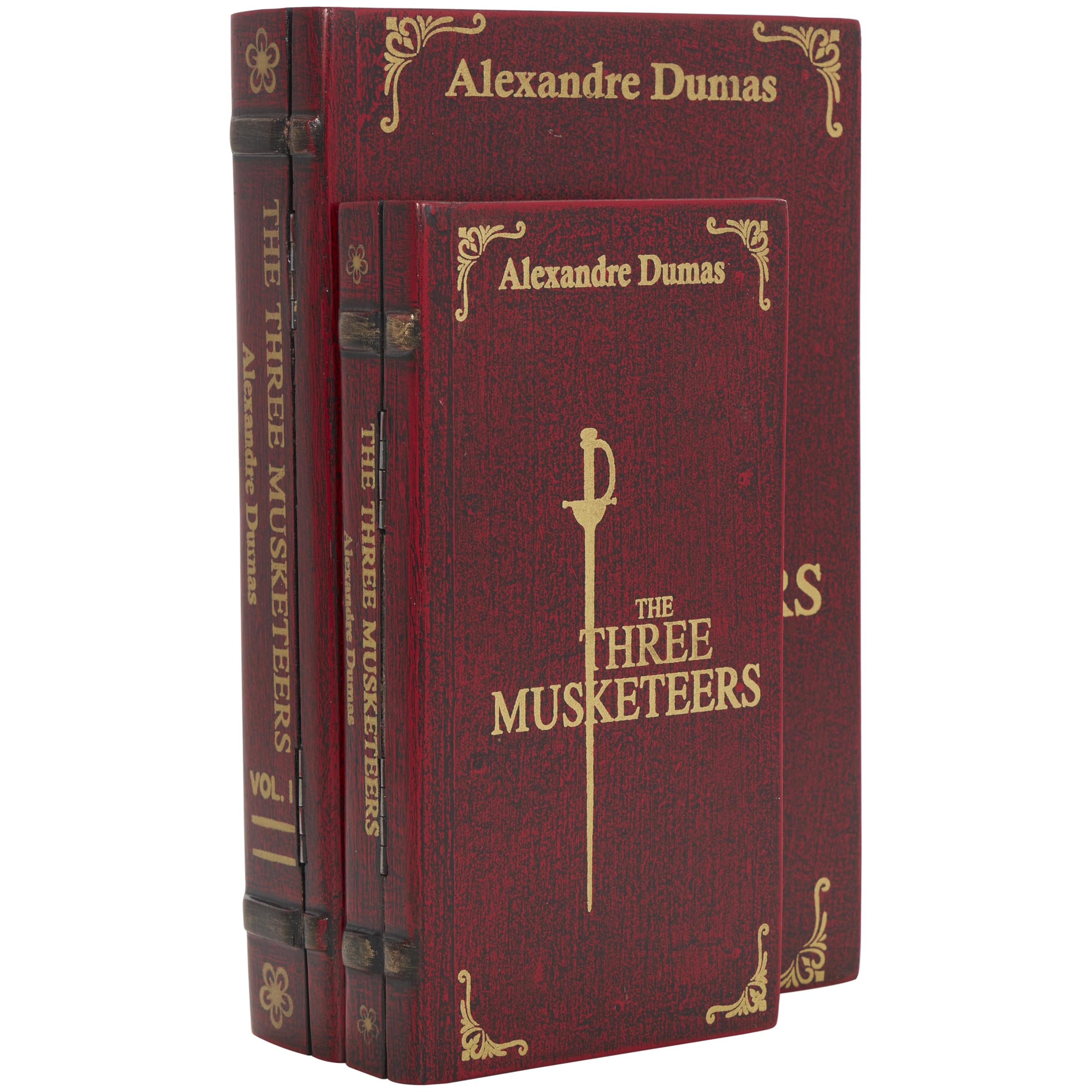 Deco 79Wooden Decorative Box The Three Musketeers Storage Faux Book Decorative Keepsake Boxes, Set of 2 Storage Boxes 11", 9" W, Red