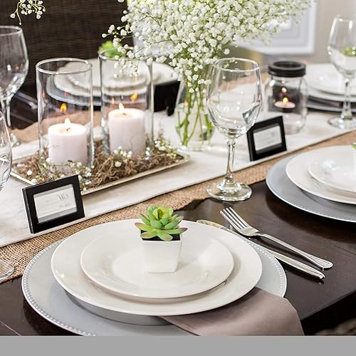 Miniatura 3 de SHMIR - Platos de plástico plateados con bordes de cuentas de 13 pulgadas, placa de servicio redonda para el hogar, cocina, cena, fiesta, bodas,