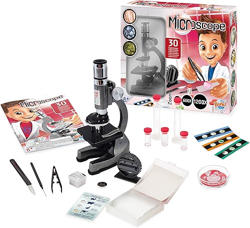 Miniatura 2 de Buki France Kit STEM de microscopio para principiantes  200x a 1200x de aumento  Microscopio de metal con luz LED y 30 experimentos  Incluye