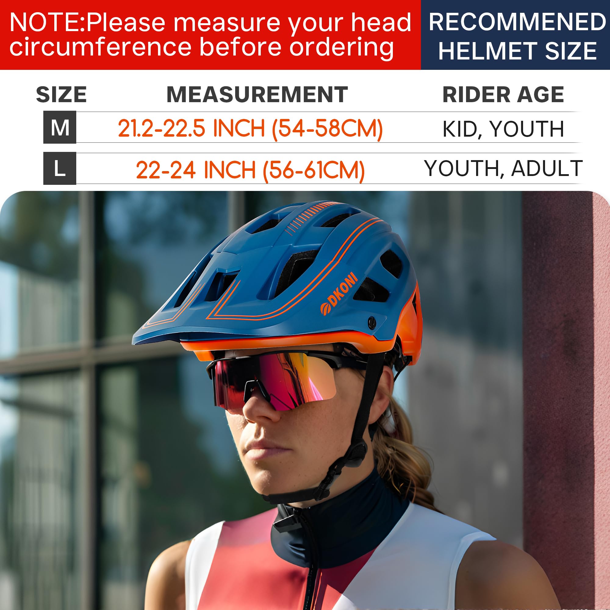 Casco MTB DKONI para Adultos y jóvenes – Ligero, Unisex, con Ajuste Regulable (54-61 cm), Visera extraíble y 17 ventilaciones Grandes