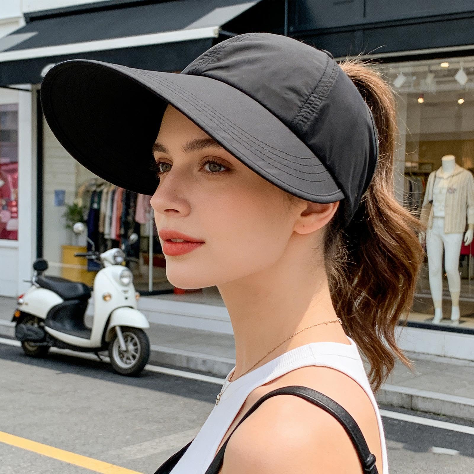 Sombrero de Sol,Protege Rostro y Cuello con ala Ancha,Sombrero de Protección Solar para Mujer | para Playa, Jardín, IR al Trabajo, Escuela, Ciclismo, Madre, Novia, Adolescentes, Adultas — view 3