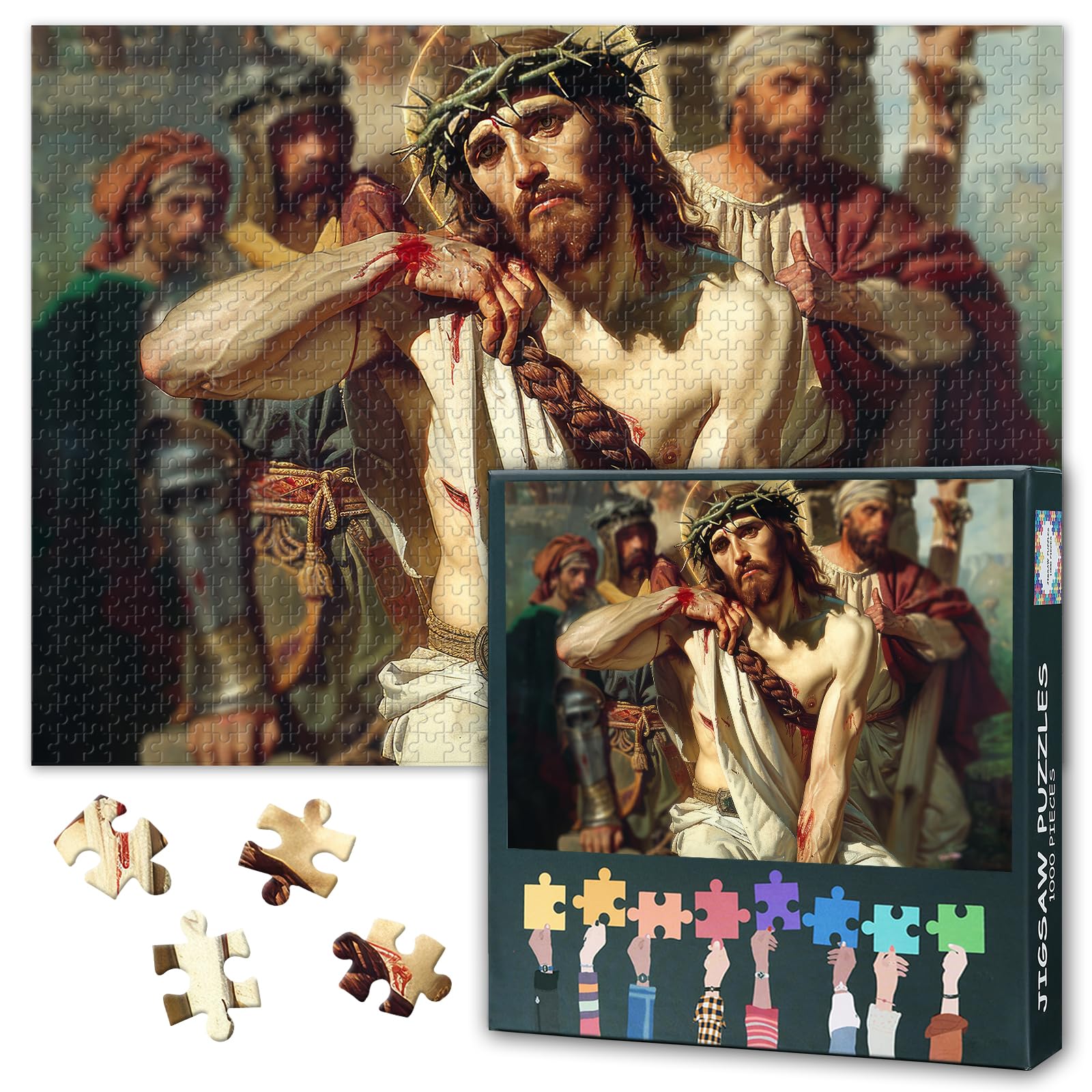 Jesus Christ 1000 Piece Puzzle for Adults Christian Challenging Puzzles Suitable for Game Nights Home Wall Decoration Adult and Adolescent Family Toy Finished Size: 70x50cm