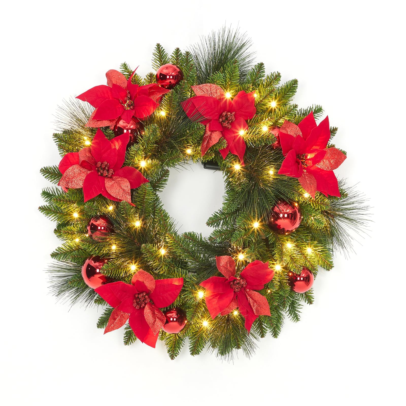 60cm/24 Inch Pre-Lit Christmas Wreath with 50 Warm White LED Lights