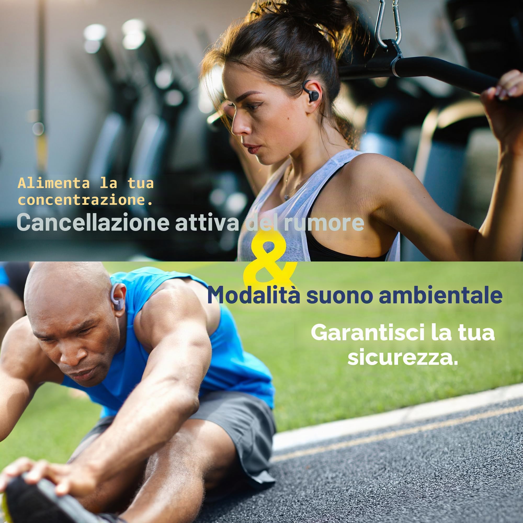 JVC HA-EC75T-V True Wireless Sport Earbuds con ganci regolabili, ANC, Modalità Ambient, IP57 impermeabili, 40h autonomia, EQ via app, bassa latenza e microfono integrato – Viola