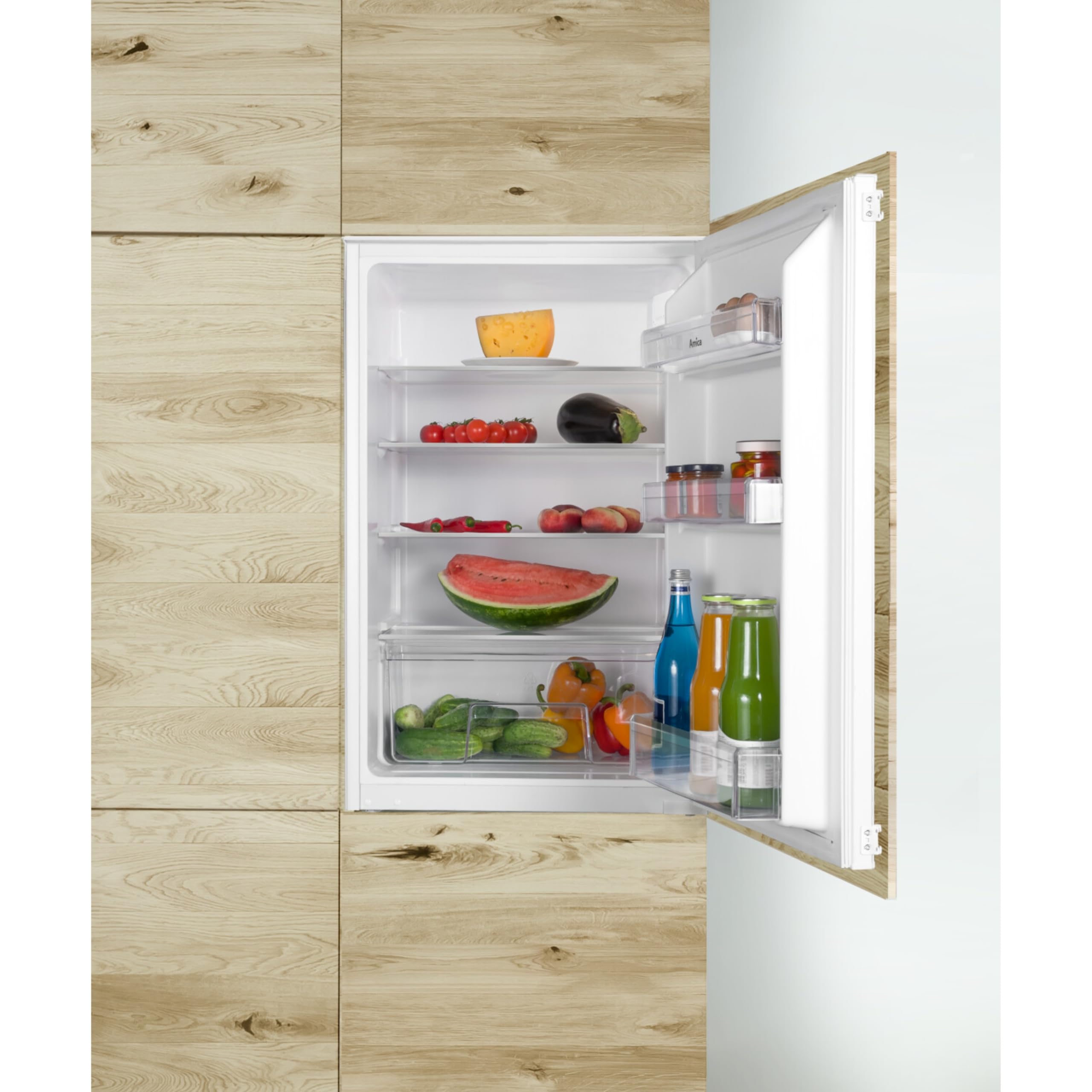 Amica EVKS 16172-1 Einbaukühlschrank 88 cm Nische Schlepptür Inverter Kompressor 135 L LED Beleuchtung Tür-Offen-Alarm
