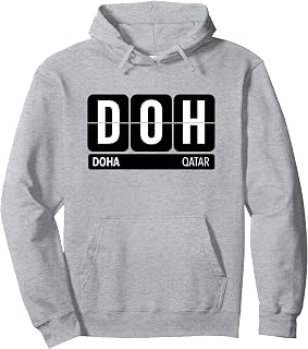 DOH Doha Qatar Travel Souvenir Airport Code White Text Pullover Hoodie