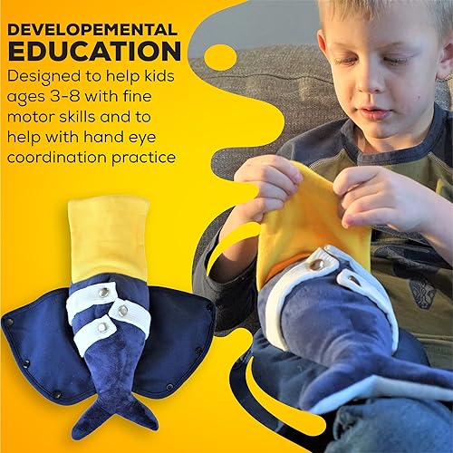 Vista 5 de SENSORY4U Almohada de hebilla Narwhal – Ayuda motora sensorial para habilidades motoras finas, coordinación mano-ojo y apoyo de terapia ocupacional