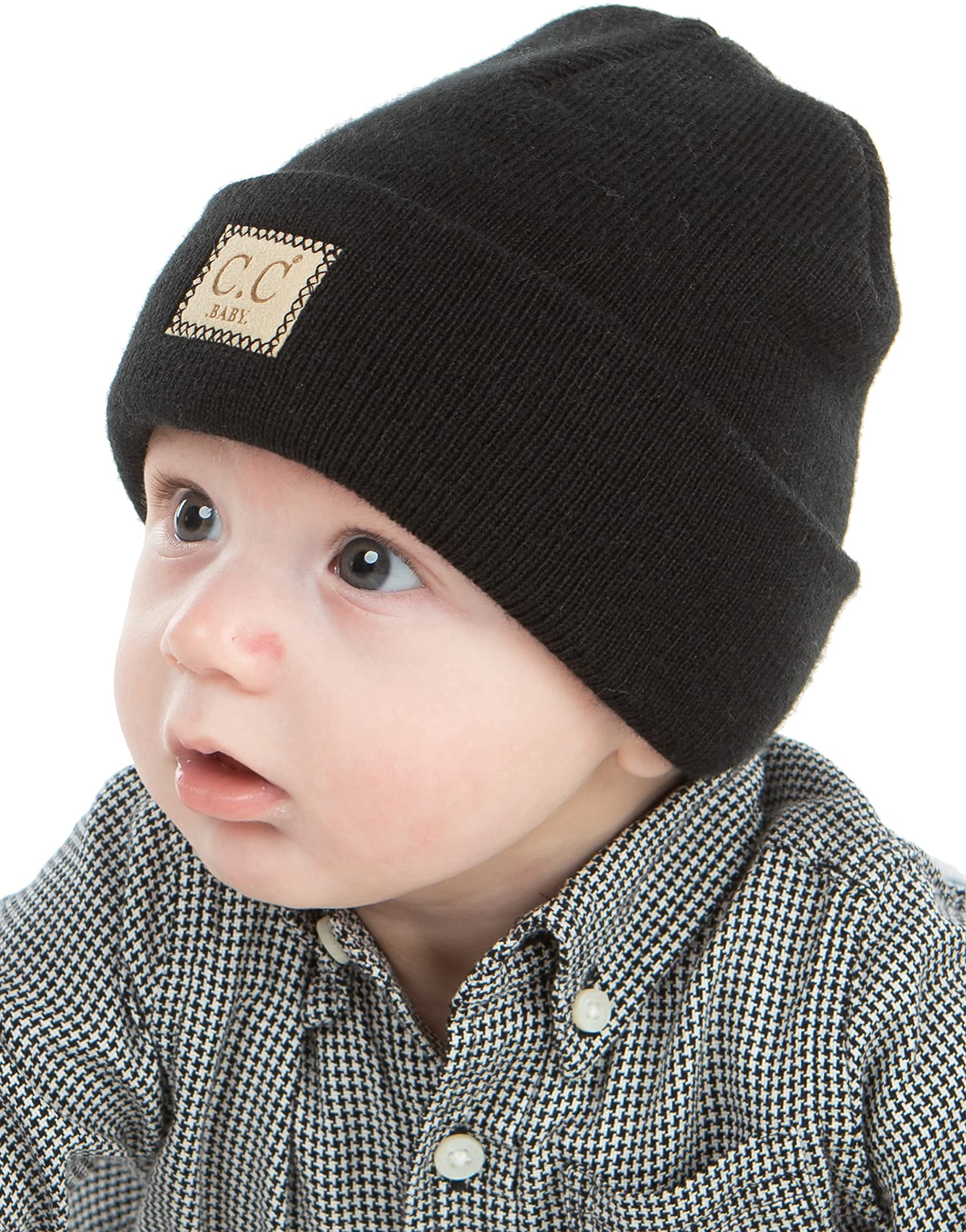 Funky Junque Adorable Newborn Baby Smiley Face Beanie - Soft Knit Winter Hat with Premium Suede Patch