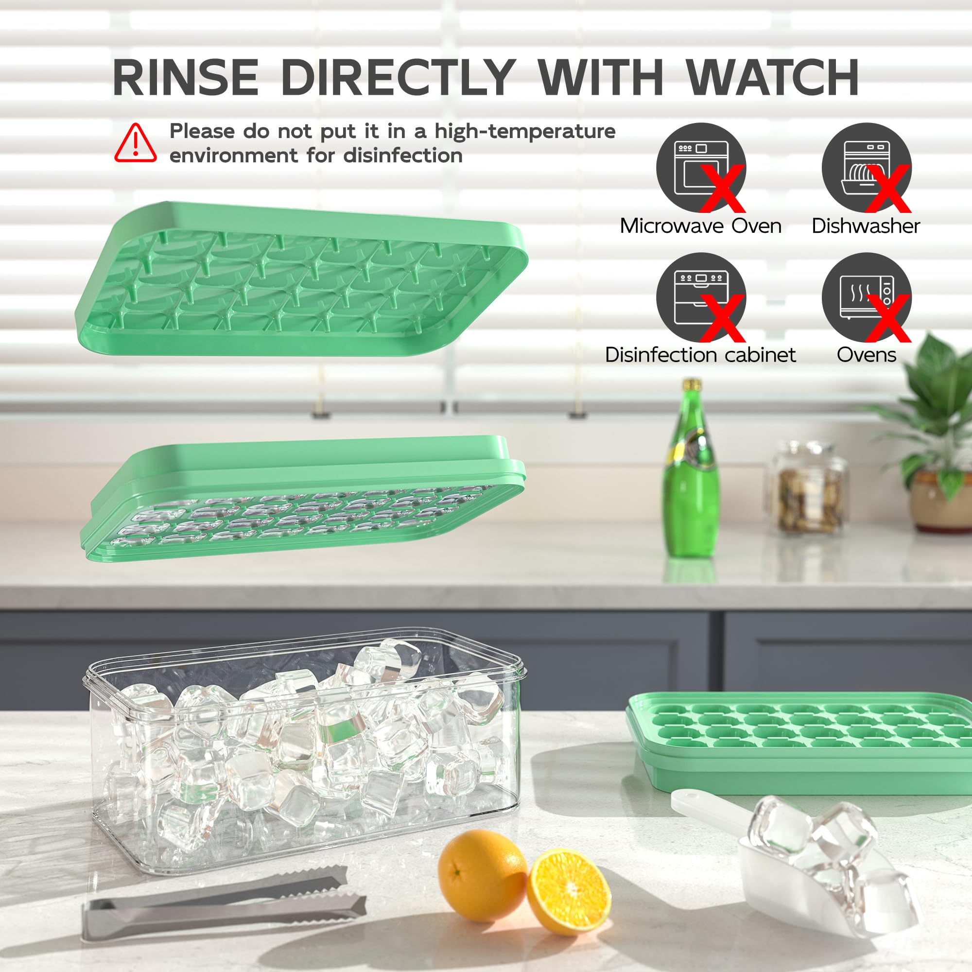Stampo Ghiaccio con Coperchio e Contenitore, Vassoio per Cubetti di Ghiaccio Senza BPA a Doppio Strato con Pala, Silicone Facile Rilasciare 56 Pezzi Cubetti di Ghiaccio per Bevande (Verde)