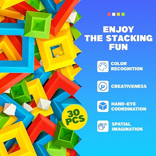 Miniatura 7 de Montessori Juguetes para niños y niñas de 3, 4 y 5 años, juguete educativo de aprendizaje preescolar, 30 piezas de bloques de construcción apilables