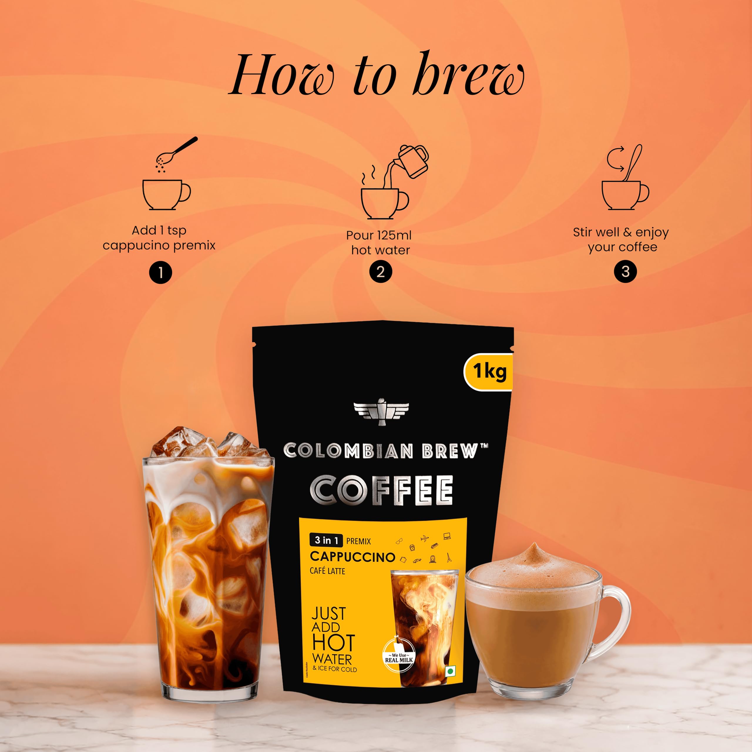Amazon.com : Colombian Brew 3 in 1 Cappuccino Café Latte, Instant