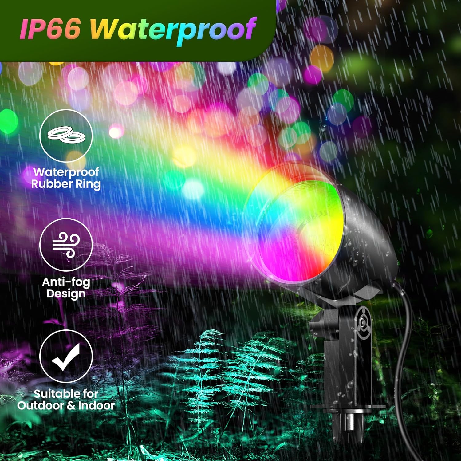 ZZXX 20W RGB Outdoor Spotlight Halloween 120V Color Changing Landscape Lights Waterproof LED Multicoloured Spotlights, Dimmable, Timer, Memory Function with US 3-Plug in (2 Pack) - Image 4