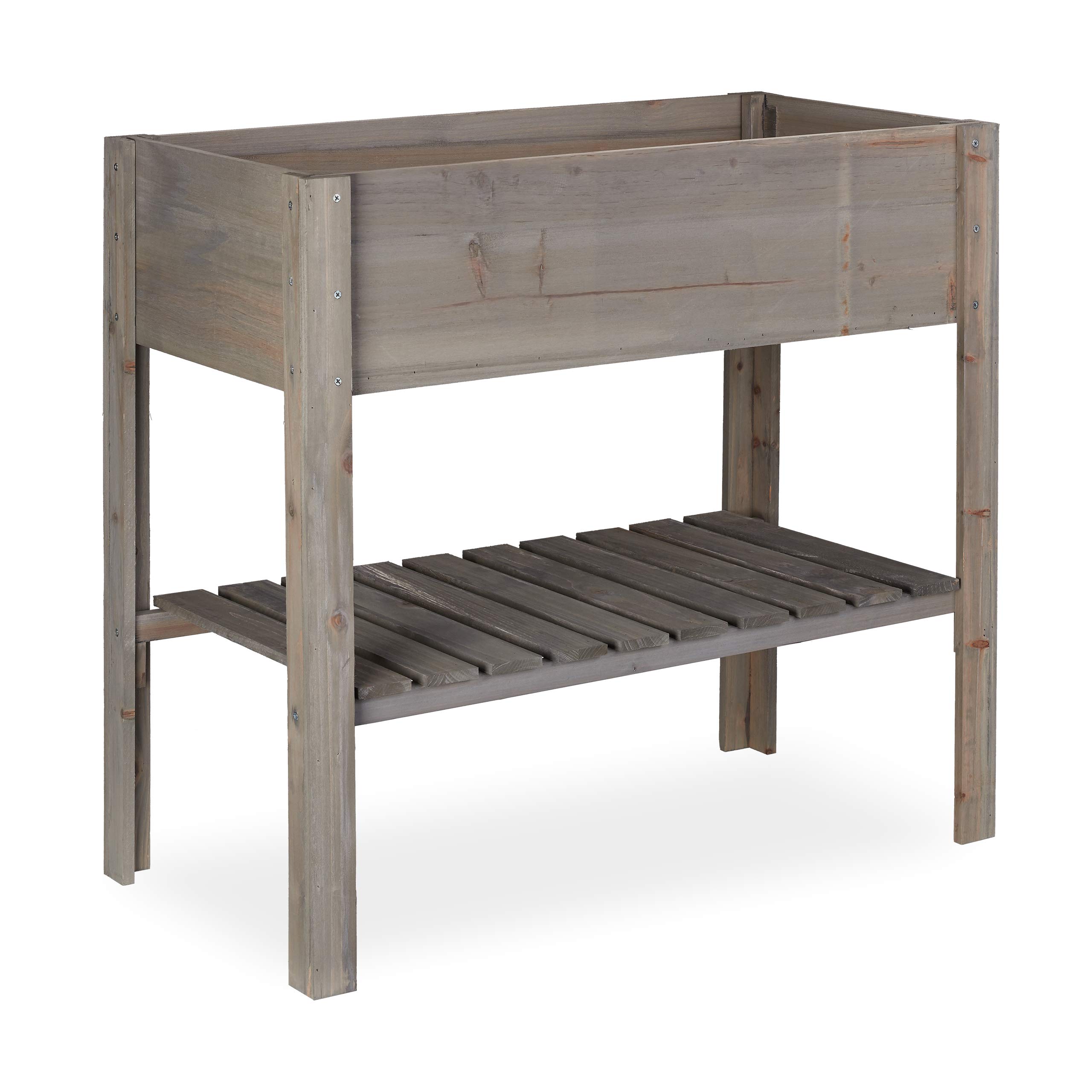 Relaxdays Carré Potager Bois, légume, Herbes, Jardin, Balcon, Jardinière sur Pied, HxlxP: 80 x 88 x 43,5 cm, Gris