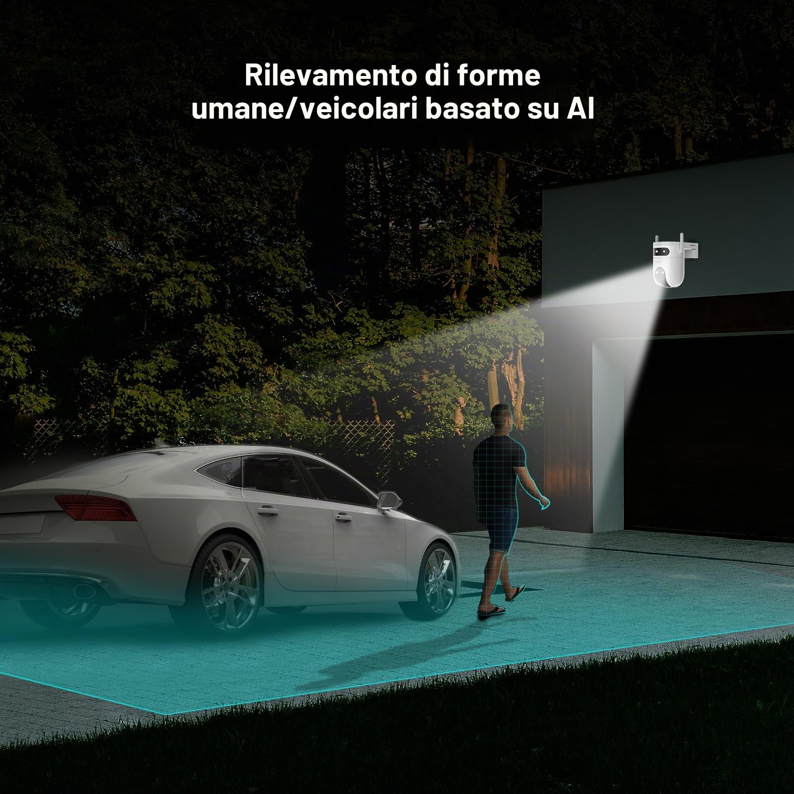 EZVIZ H9C 2K+2K Telecamera di Sorveglianza WiFi Esterna a Doppio Obiettivo, 360° PTZ, Tracciamento Automatico, Rilevamento di Forma Umana/Veicolo, Difesa Attiva, Visione Notturna a Colori 40M, Audio