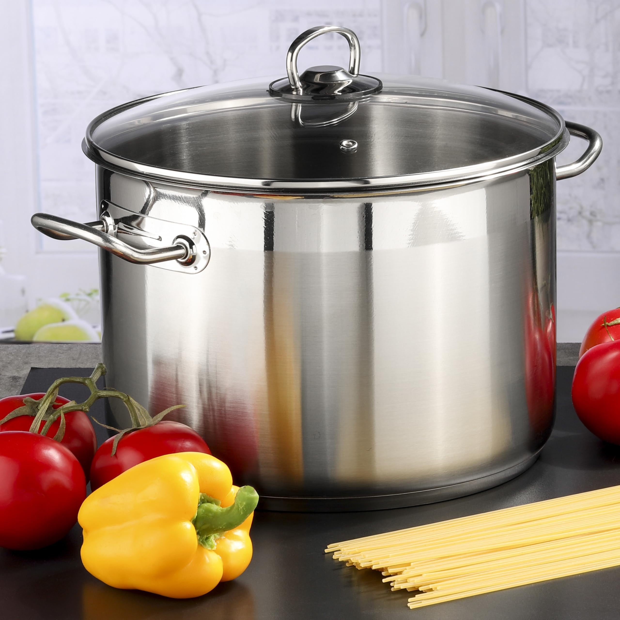 XL Profi Universalkochtopf Suppentopf Jumbotopf Ø 26x18cm, 10 Liter, ca. 2 kg, Silber - für alle Herdarten auch Induktion inkl. Glasdeckel