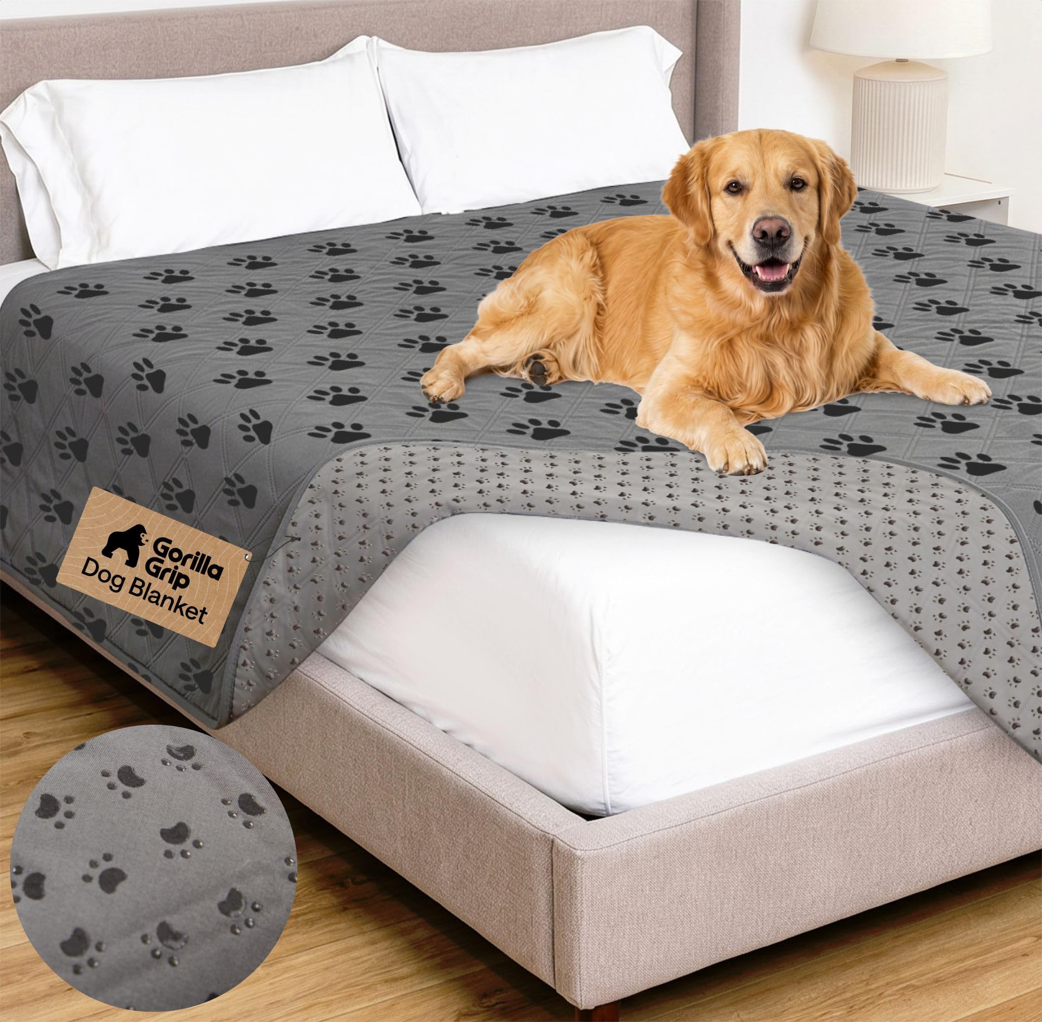 GORILLA GRIP® Waterproof Dog Blanket, Couch Cover for Dogs, 82x102 Gray Paw