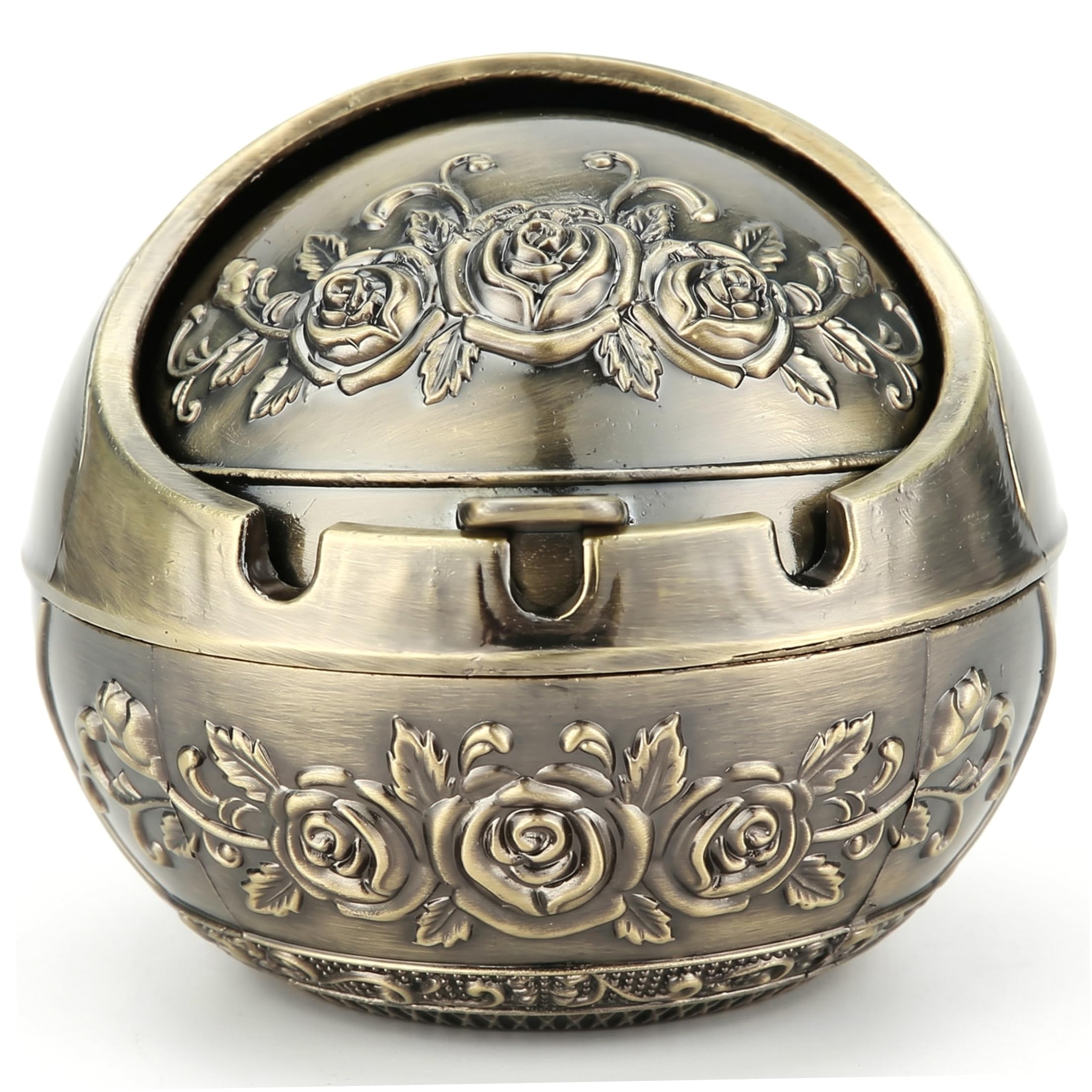 Bonalake Covered Ashtray With Lid, Windproof Outdoor Ashtray - Decorative Vintage Ash Tray For Balcony & Living Room, Bronze Metal Windproof Covered Ashtrays for Outside