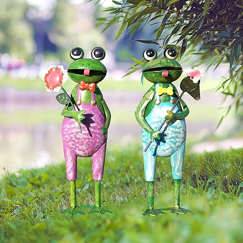 Miniatura 2 de HONGLAND Metal Frog Garden Decorative Stakes Outdoor Frog Sculptures 3D Frog Figurine for Lawn Patio Yard Garden-2 PCS