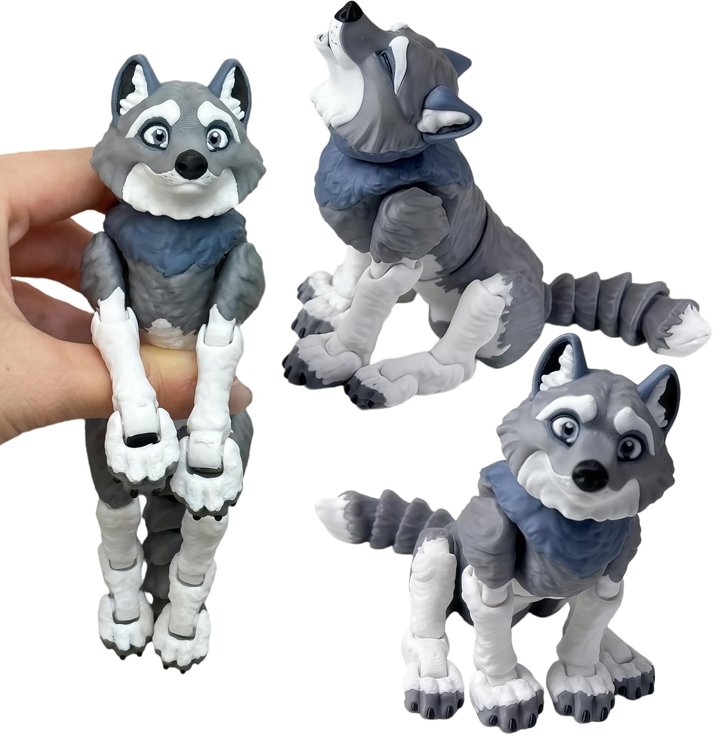 3D Printed Animals Wolf - 2Pcs Articulated Wolf Toys Set, Flexible Animals Toy, Movable Joints, Desk Home Office Decor, Ideal Birthday