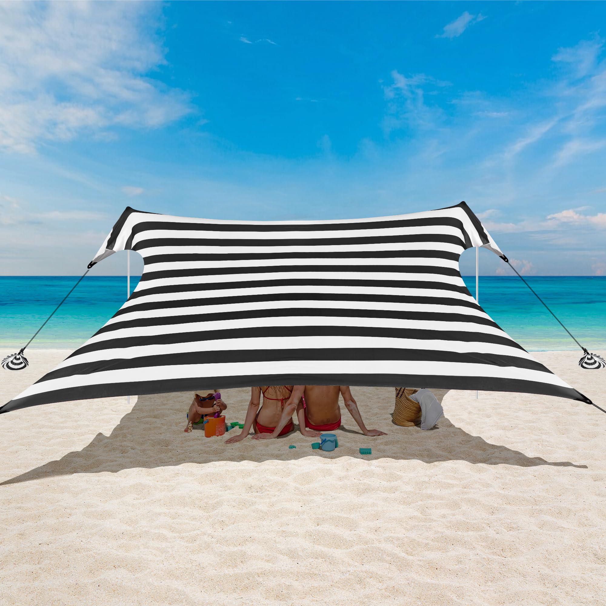 Strandmuschel, Strandzelt Sonnenschutz UV 50+, Windschutz Strandzelt, 3×3 m Tragbar Pop-Up Sonnensegel Strand mit Sandankern & Heringen für Camping, Angeln, Picknick im Garten Strand - Sonnenblumen