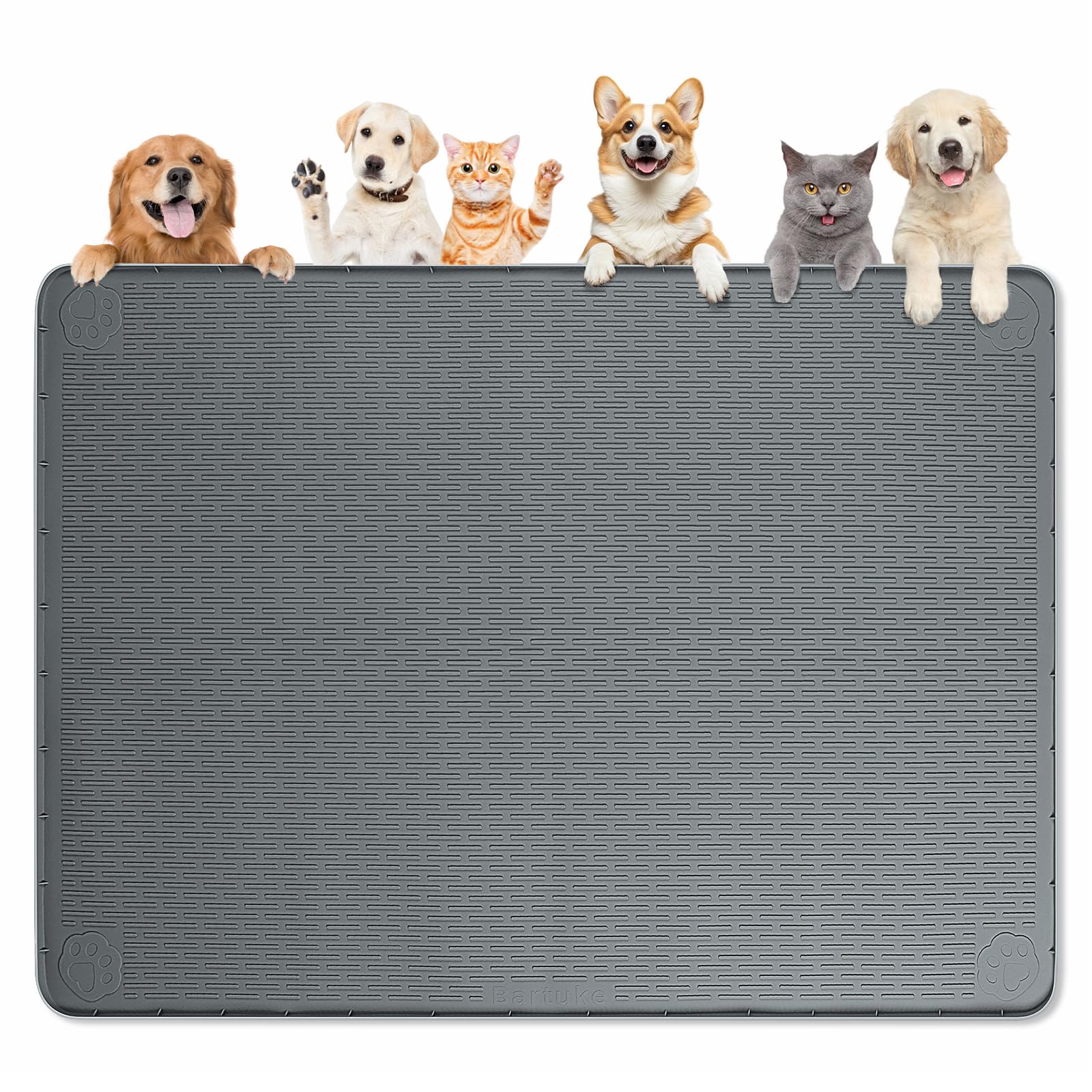 Dog Food Mat 50''x35'' Extra Large Dog Mat for Food and Water, Dark Grey