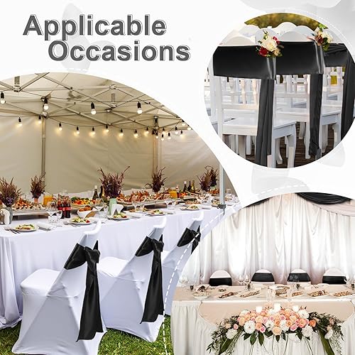 Miniatura 6 de Lounsweer Juego de 50 fundas plegables para sillas con 25 fundas elásticas de elastano, 25 bandas de satén para silla, lazos, cinta lavable,