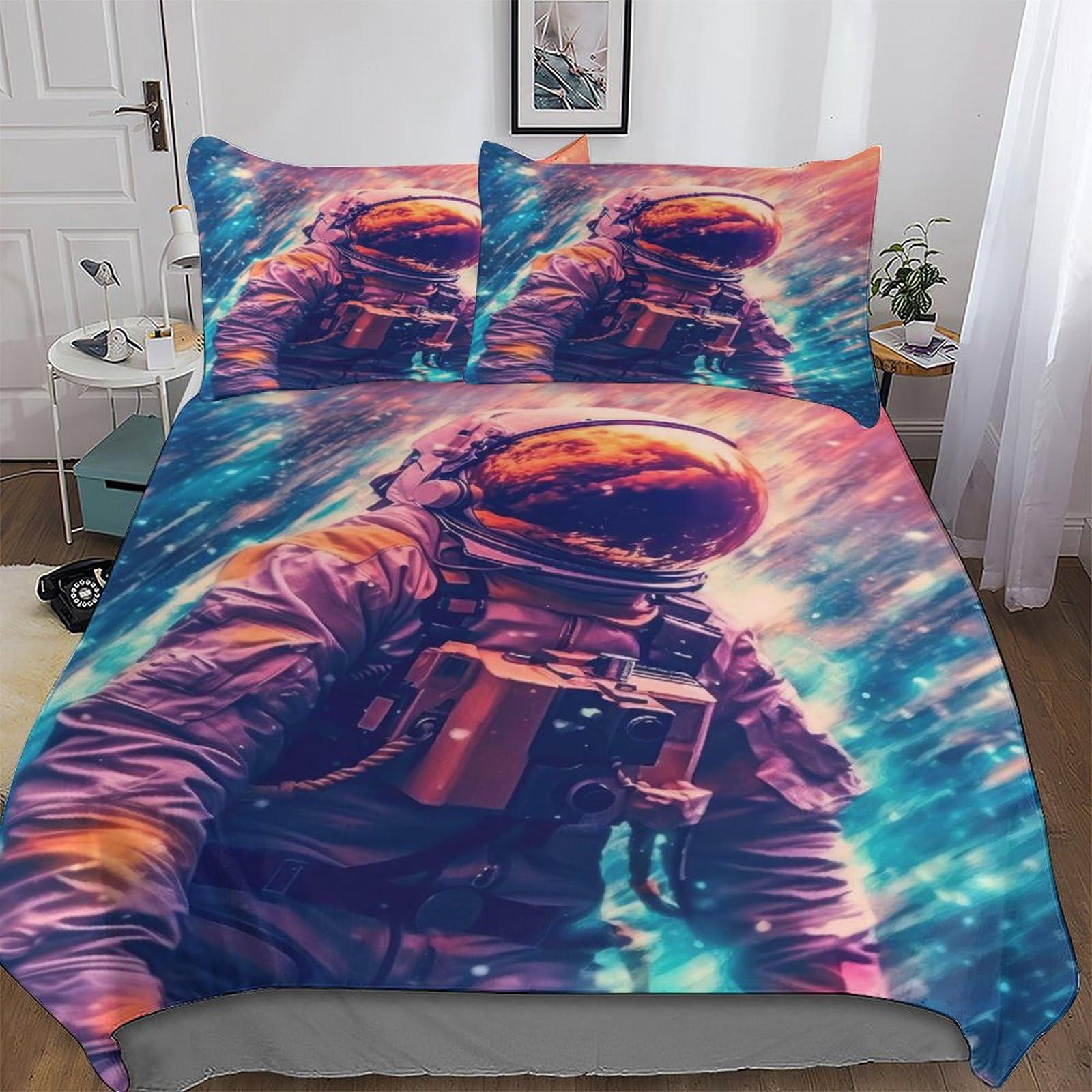Housse de couette astronaute microfibre fermeture éclair double