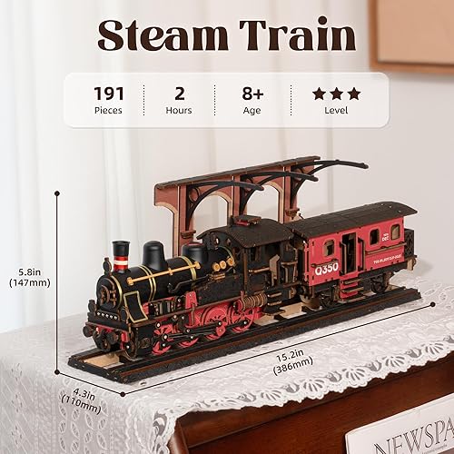 Miniatura 3 de ROBOTIME Rompecabezas 3D para adultos, rompecabezas de madera, modelo de bricolaje, kit de tren steampunk para construir madera, kit de manualidades