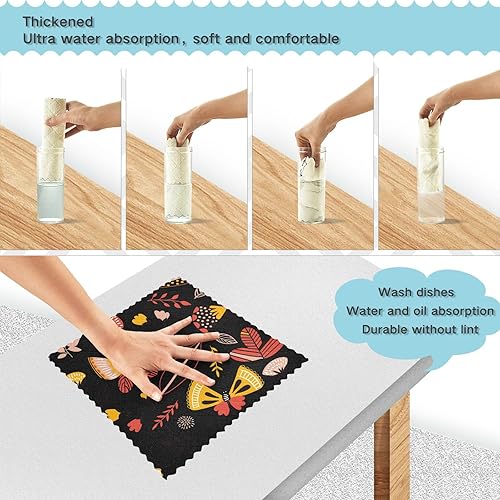 Miniatura 4 de Safari Butterflies - Juego de 6 toallas de microfibra absorbentes para cocina con estampado de flores rústicas para lavabo de baño