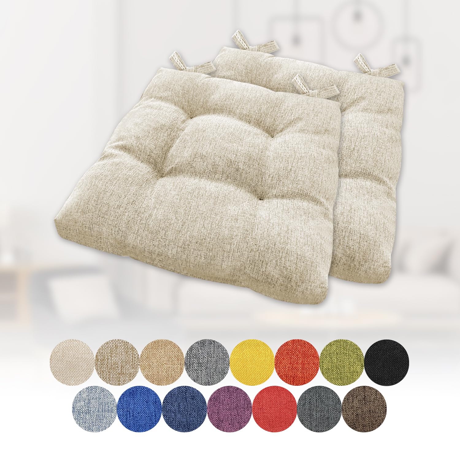 Coussin de chaise pour cuisine et jardin 30x30x6 cm lot de 2 coussins carrés