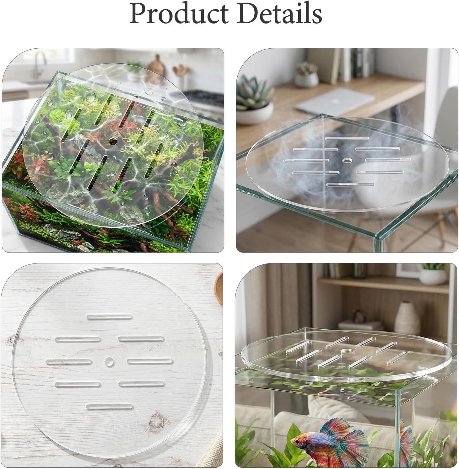 2pcs Transparent Aquarium Lid: Acrylic Fish Tank Anti-Jumping Cover with Hole, Round Aquarium Plate Lid Preventing to Prevent Fish Reptile Jumping Out